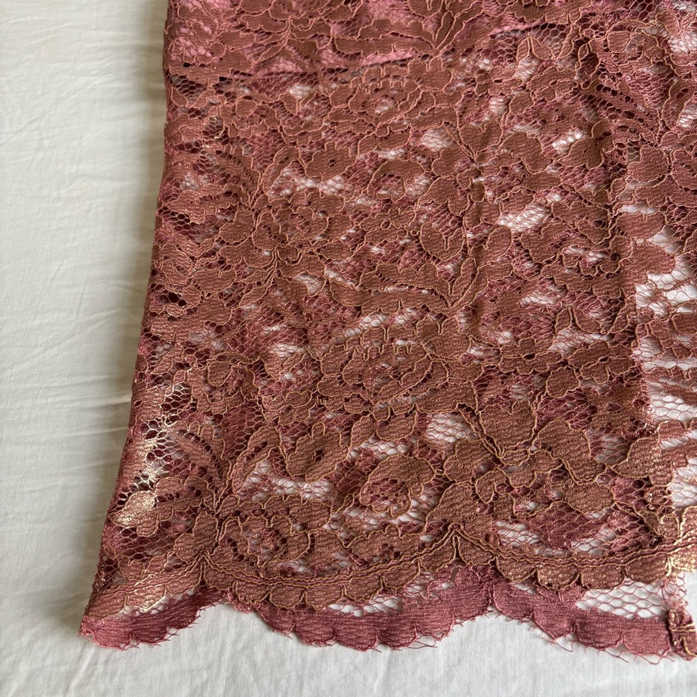 Dress the Population Mauve Gold Lace Leilani Illusion Hem Midi Dress • Size XL - Picture 13 of 16